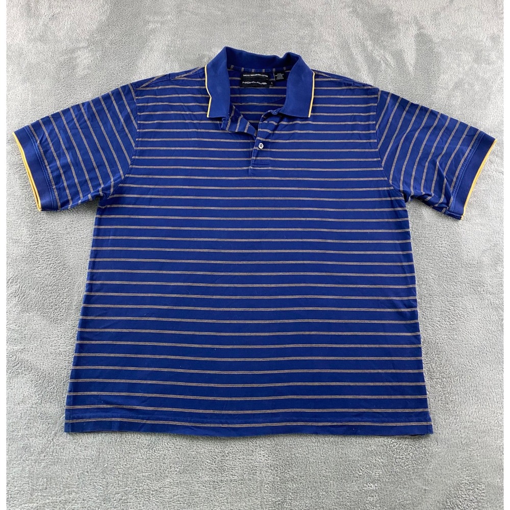 Nicklaus Mens Blue Striped Mercerized Cotton Polo Shirt Short Sleeve Size L